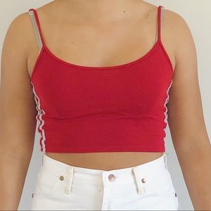 Brandy Melville Red Skylar Tank With White Stripes
